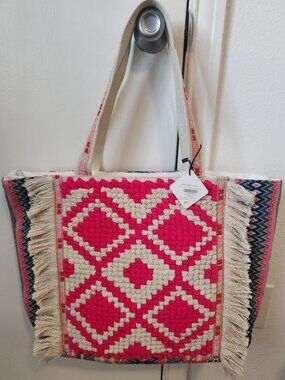 Jane Marie Colorful Beach Swim Tote Travel Bag - Premium Cotton Canvas Bag - NWT